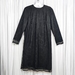 Vintage New Looks California Lace Sheath Dress Woman Size 14 Black Long Sleeve‎